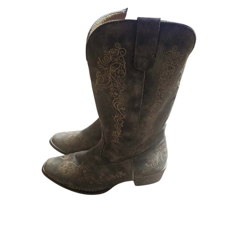 Roper Womens Size 8 Fashion Faux Leather Snip Toe Brown Western Boot
